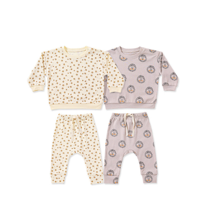 Baby Boy And Girl Print Pattern Cotton Hoodie Combo Trousers Sets