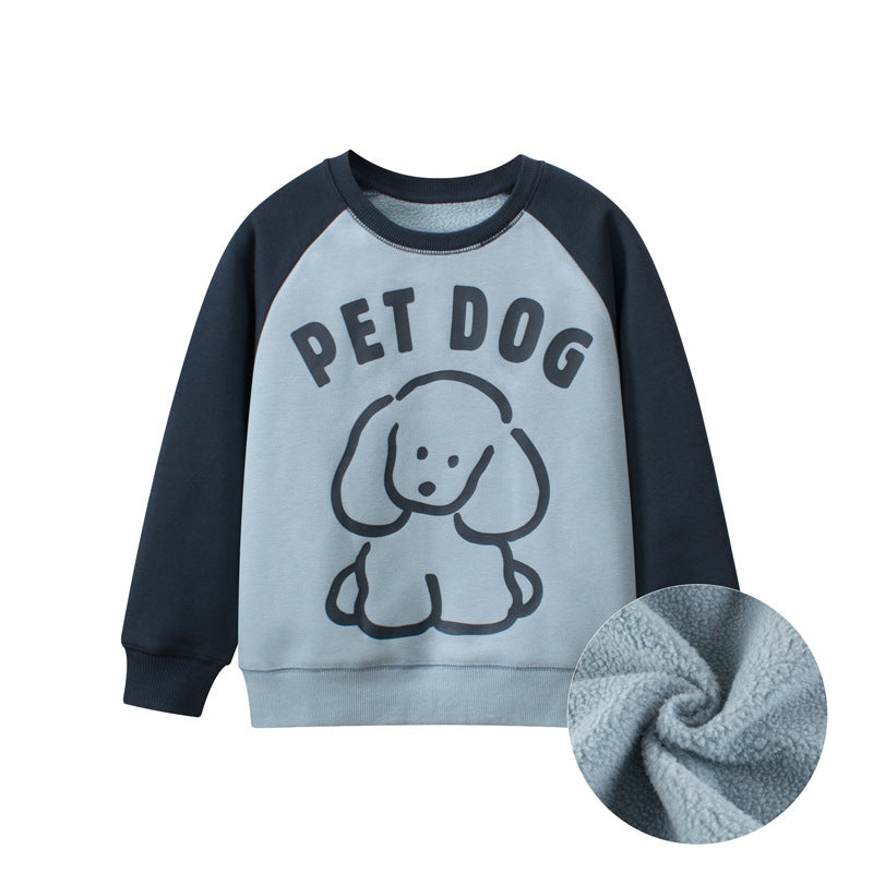 Baby Boy Kids Pet Dog Cartoon Crew Neck Long Sleeve Fleece Knitwear Pullover