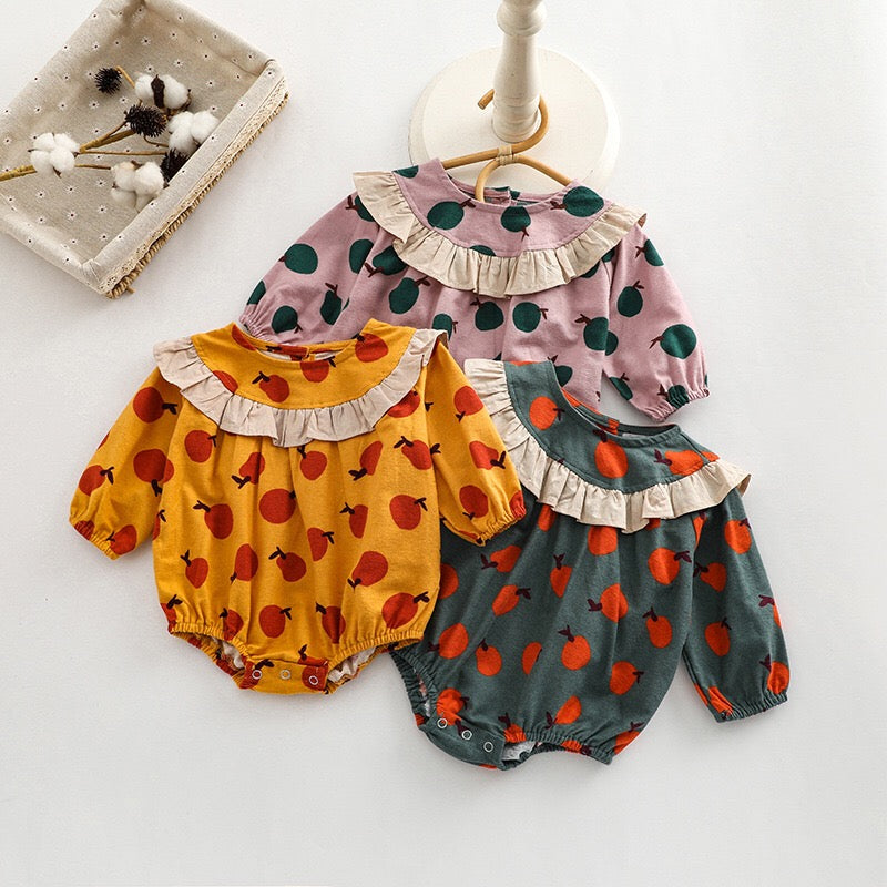 Baby Girl Fruit Orange Pattern Patchwork Design Long Sleeve Onesies