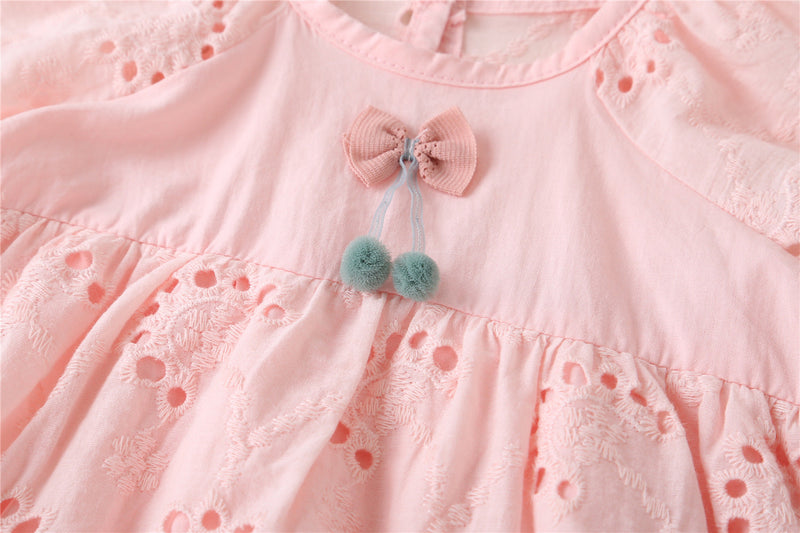 Baby Girl 1pcs Solid Color Hollow Carved Design Bow Onesies Dress