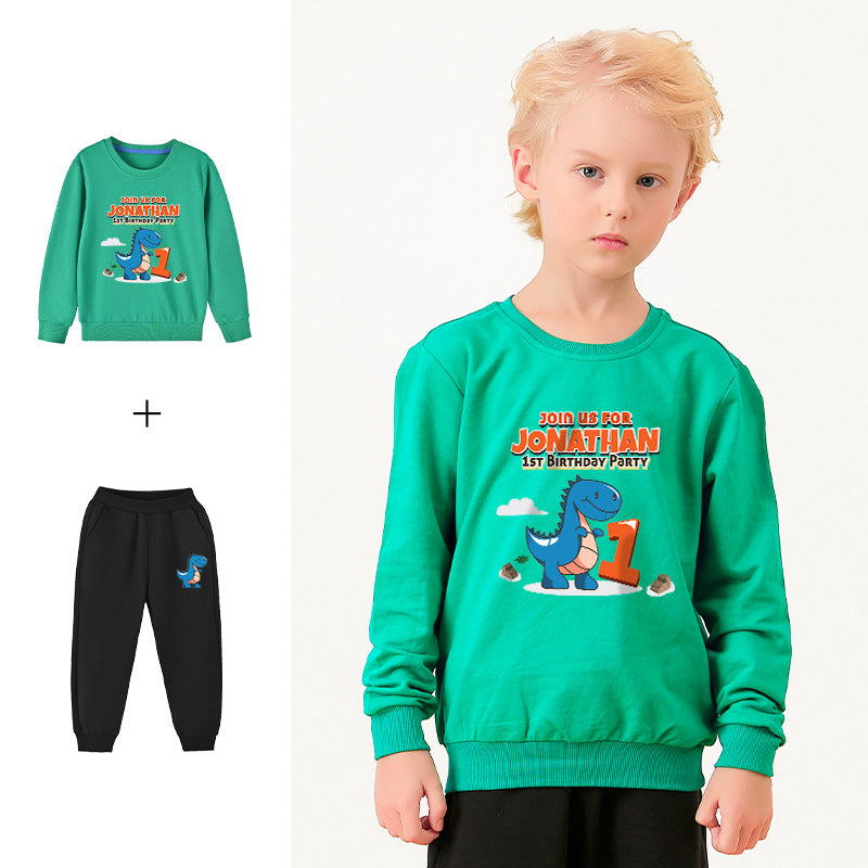 Baby Boy Cartoon Dinosaur Print Pattern Hoodie Combo Trousers Cotton 1 Pieces Sets