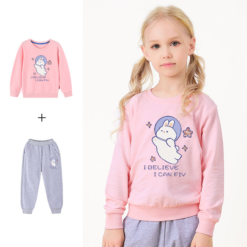 Baby Girl Cute Bunny Graphic Hoodie Combo Loose Trousers Soft Cotton Sets