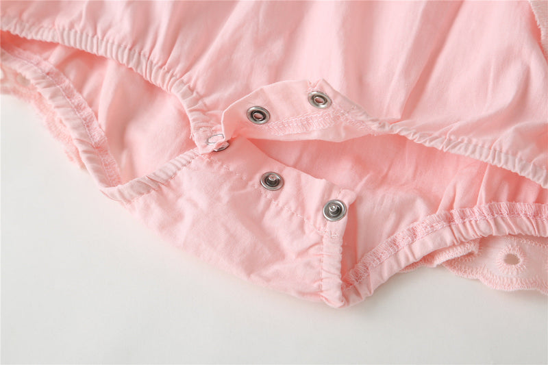 Baby Girl 1pcs Solid Color Hollow Carved Design Bow Onesies Dress