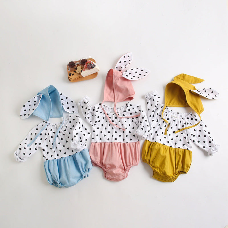 Baby Girl Polka Dot Graphic Long Sleeved Cute Bodysuit & Hats