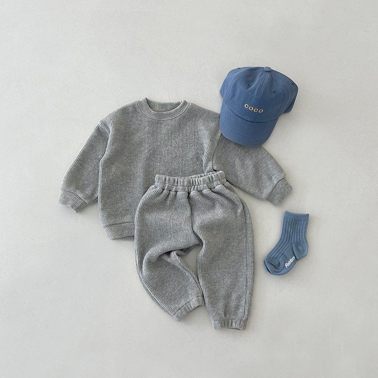 Baby Solid Color Long Sleeve Simple Style Hoodie Sets