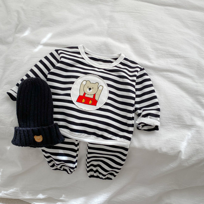 Baby Striped Pattern Cartoon Design Hoodies 2 Pieces Sets