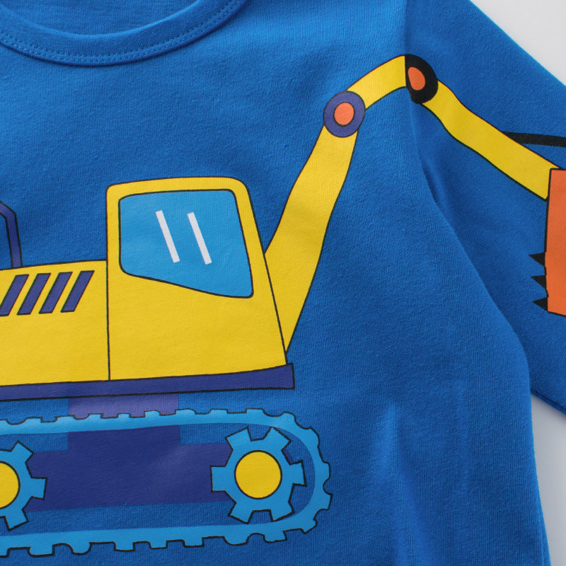 Baby Boy Cartoon Excavator Pattern Long Sleeve Cotton Shirt