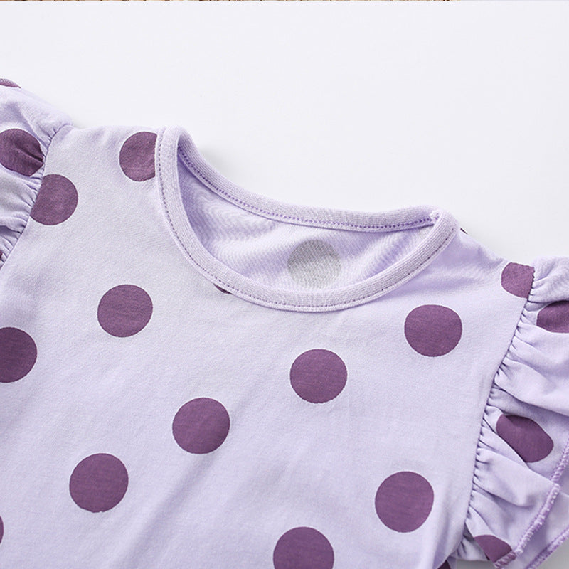 Summer Baby Kids Girls Purple Polka Dots Top And Shorts Clothing Set