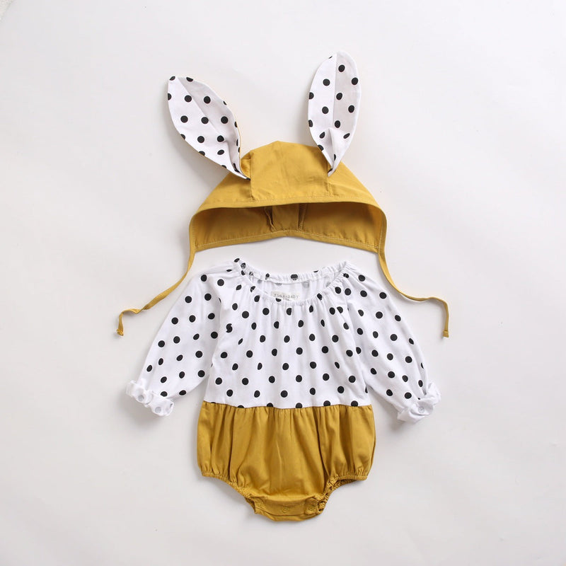 Baby Girl Polka Dot Graphic Long Sleeved Cute Bodysuit & Hats