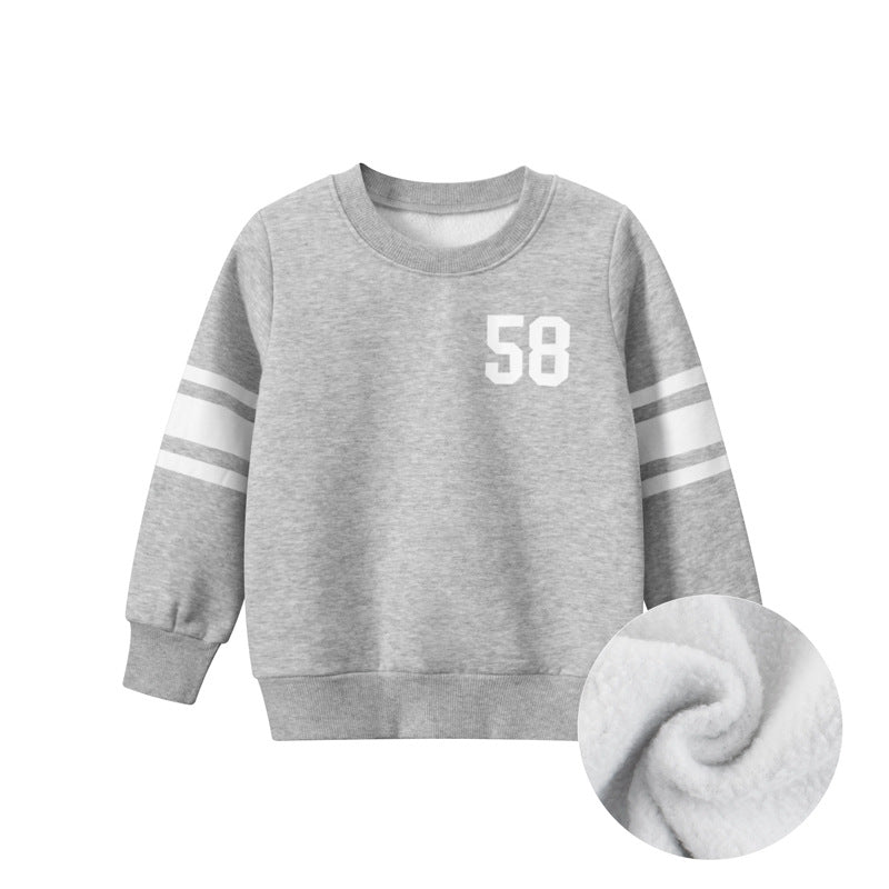 Baby Solid Color Side Striped Design Fleece Warm Hoodies