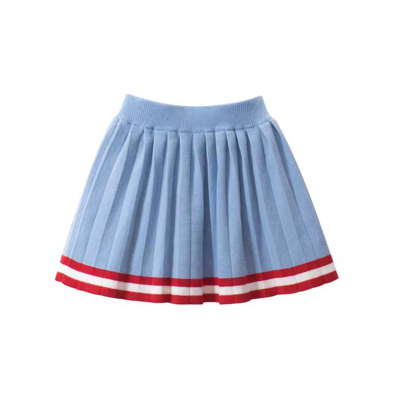 Girls Navy Collar Top Combo Skirt Knitwear Sets