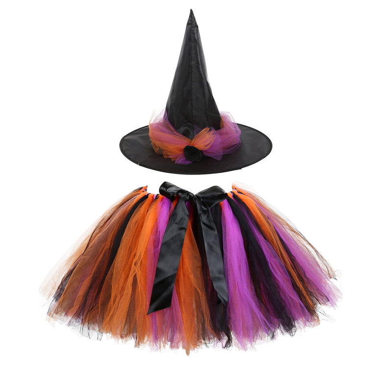 Children’s Halloween Witch Cosplay Hat Skirt Wings 1-Piece Sets