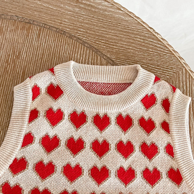 Baby Girl Heart Pattern Round Neck Sleeveless Knit Vest