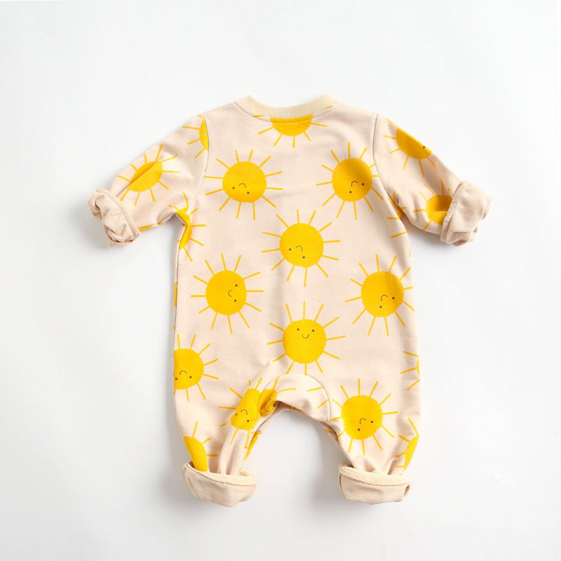 Baby Cartoon Sun Pattern Snap Button Long Sleeved Romper In Spring & Autumn