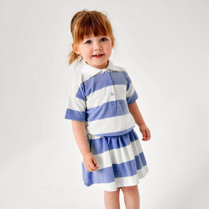 Baby Girl Striped Pattern Polo Neck Shirt With Skirt Sets In Summer