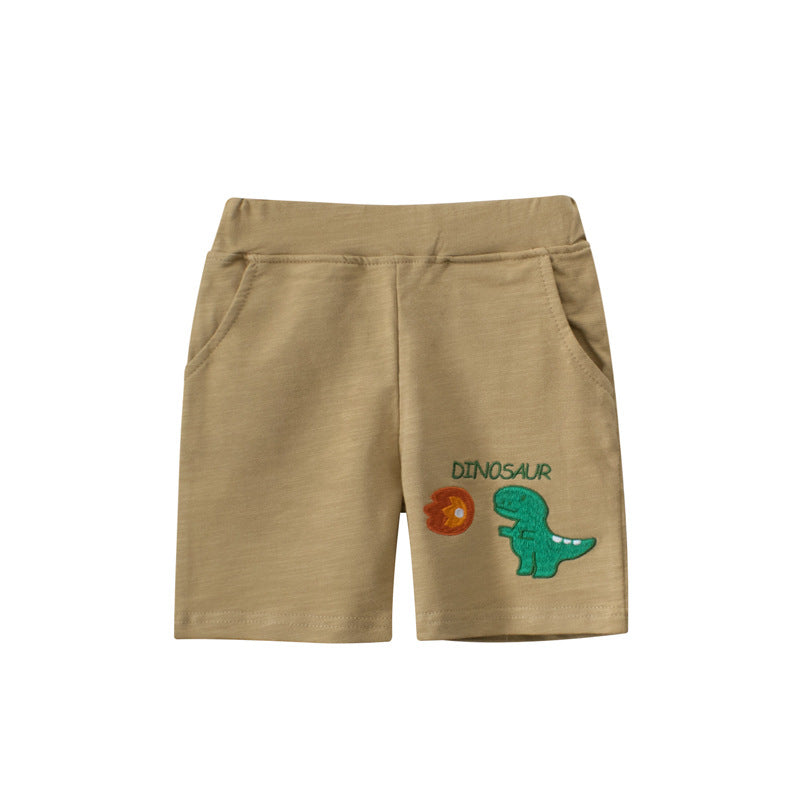 Dinosaur Pattern Solid Color Summer Shorts