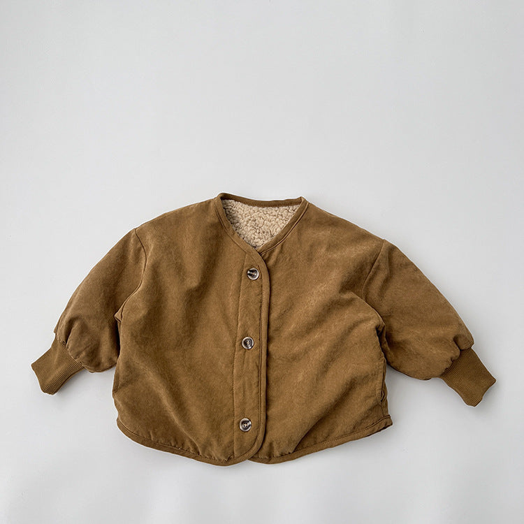 Baby Boy And Girl Vintage Style Lambswool Padded Thickened Jacket