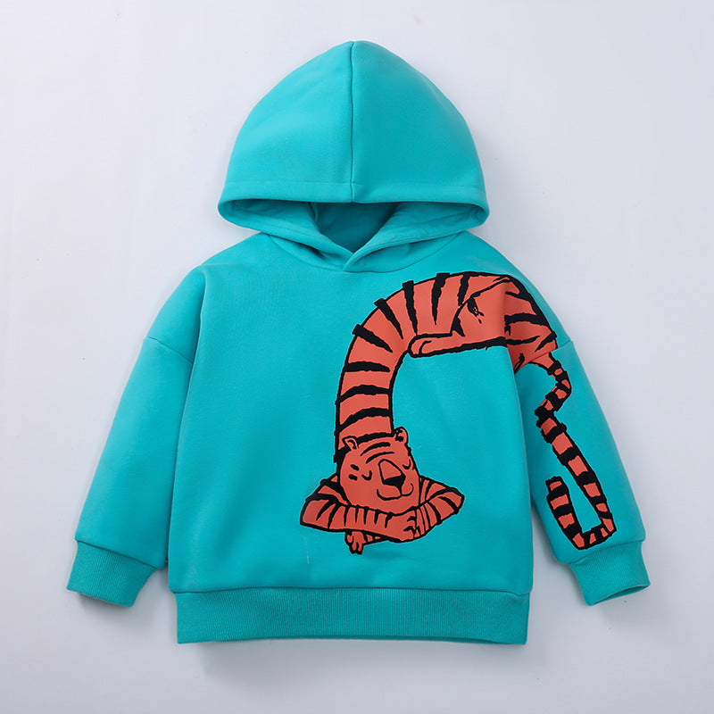 Baby Boy 1pcs Cartoon Animal Pattern Composite One Piece Fleece Sweatshirt