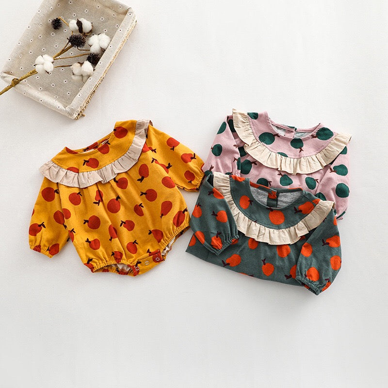 Baby Girl Fruit Orange Pattern Patchwork Design Long Sleeve Onesies