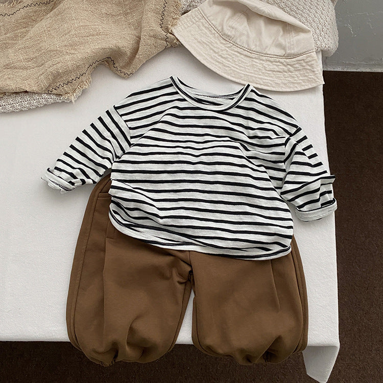 Baby Striped Graphic Long Sleeve Soft Cotton Loose Shirt