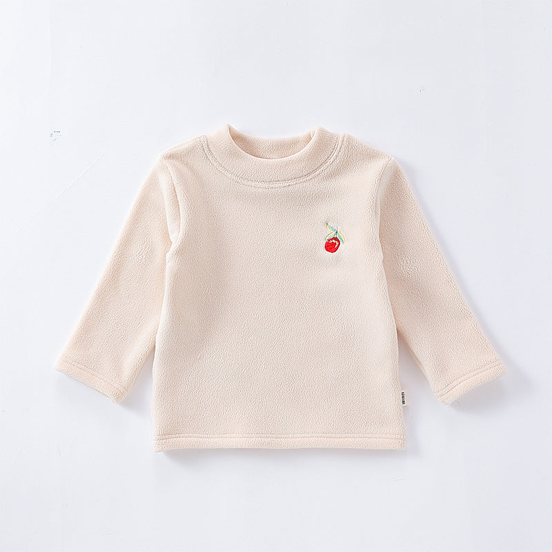 Baby Girls Kids Orlon Fleece Fruit Embroidery Logo Crew Neck Long Sleeve Pullover