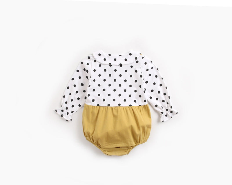 Baby Girl Polka Dot Pattern Doll Collar Design Fake Two Piece Backless Long Sleeve Onesies