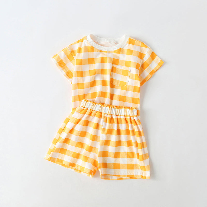 Baby 1pcs Plaid & Heart Pattern Tee Combo Shorts Simply Style Sets