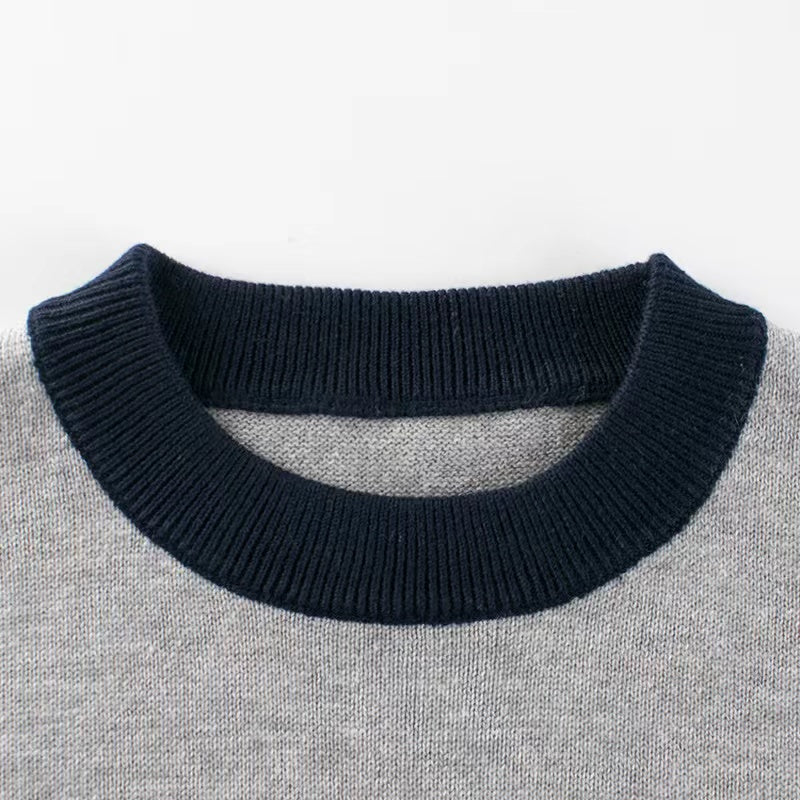 Baby Boy College Style Colorblock Design Knitted Sweater In Autumn