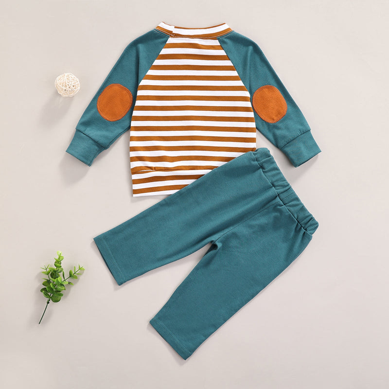 Baby Striped Pattern Contrast Design Hoodies Combo Solid Pants Sets