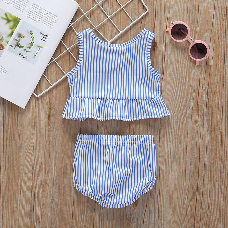 Baby Girl Striped Graphic Ruffle Tops Combo Shorts 1-Pieces Swimsuit