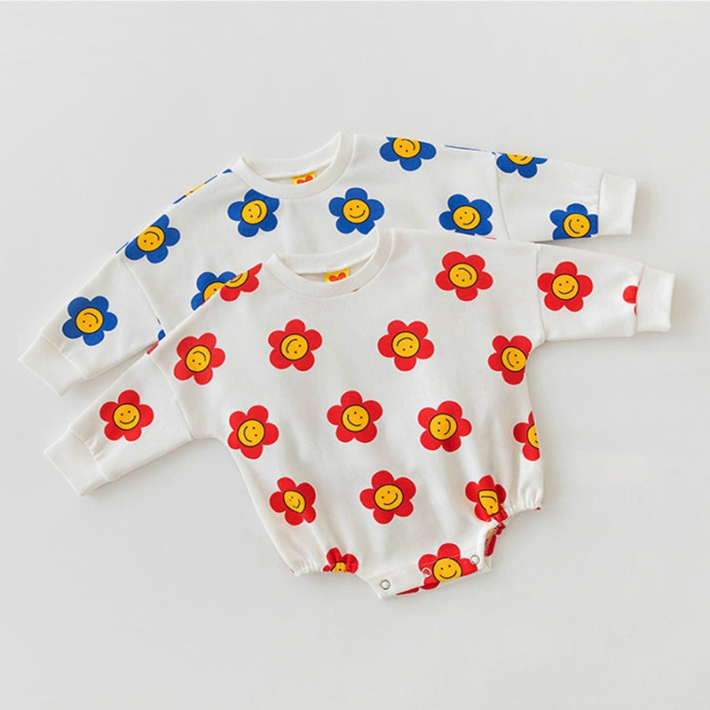 Baby Girl Flower Graphic Long Sleeves Cotton Triangle Bodysuit