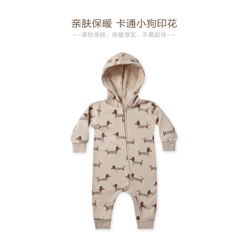 Baby Cartoon Animal Print Pattern Zipper Design Full Romper