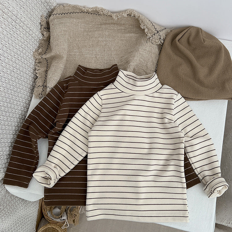 Baby Striped Pattern High Turtle Nack Soft Cotton Comfy Shirt