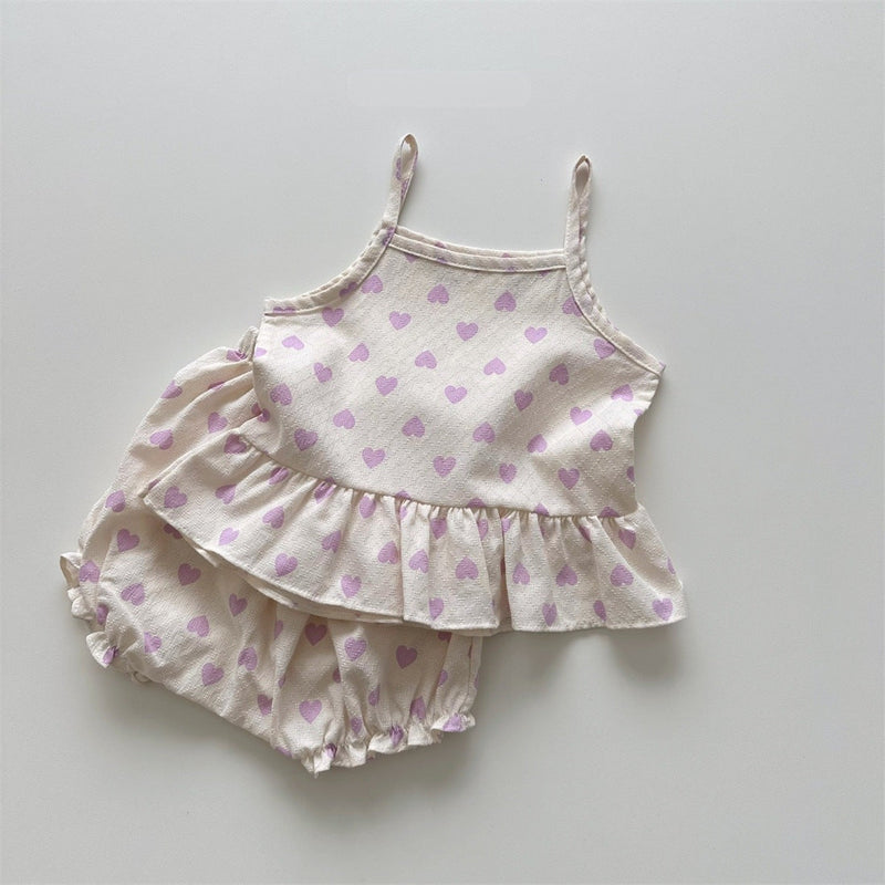 Baby Girl Heart Pattern Sling Tops With Shoers Sets