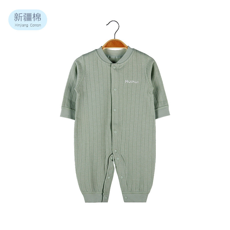 Baby Solid Color Pit Strip Fabric Single Breasted Design Cotton Jumpsuit Pajamas