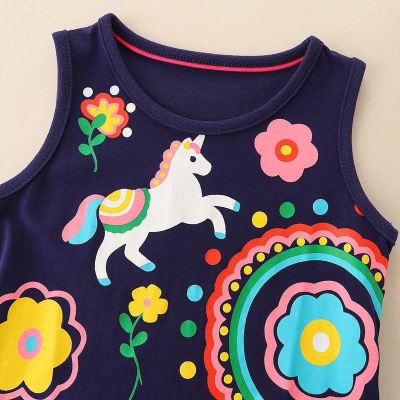 Baby Girl Cartoon Graphic Sleeveless Cute Style Dress In Summer