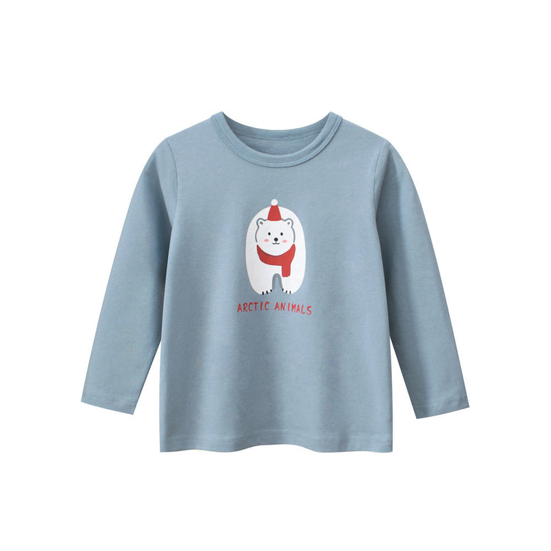 Kids Girls Polar Bear Cartoon Print Crew Neck Long Sleeves Shirt