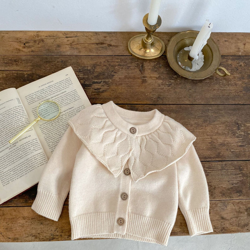 Baby Girl Solid Color Lapel Design Knit Cardigan