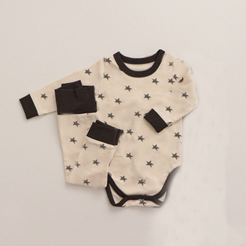 Baby Star & Moon Graphic Cotton Bodysuit Combo Pants Thermal Underwear Sets