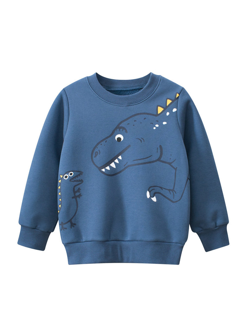 Baby Boys Dinosaur Talking Cartoon Crew Neck Long Sleeve Thick Pullover