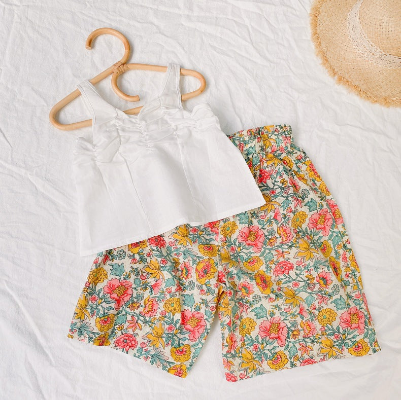 Baby Girl Floral Print Pattern Wide Leg Pants In Spring & Summer