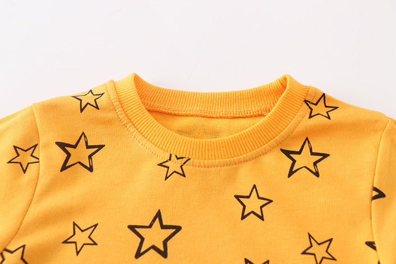 Baby Boy Solid Yellow Star Graphic Cotton Hoodie