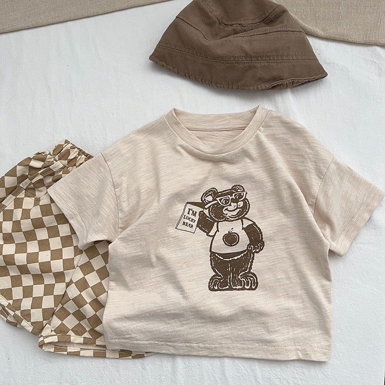 Baby Cartoon Bear Graphic Short Sleeve Comfy T-Shirt