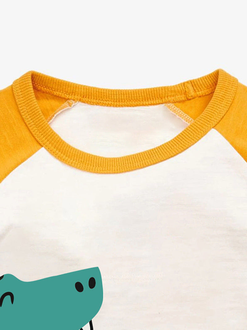 Cute Knit Round Neck Dinosaur Cartoon Kids’ T-Shirt In European And American Style For Summer