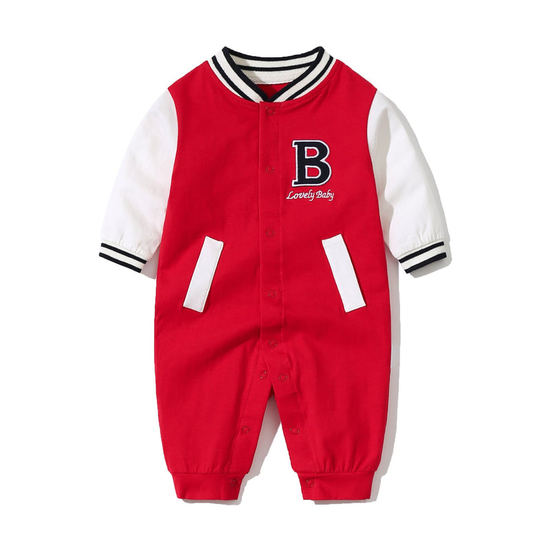 Baby Letter Embroidered Pattern Long Sleeves Baseball Rompers