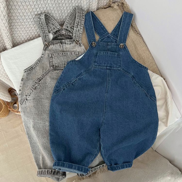 Baby Unisex Washed Denim Fabric Loose Overall