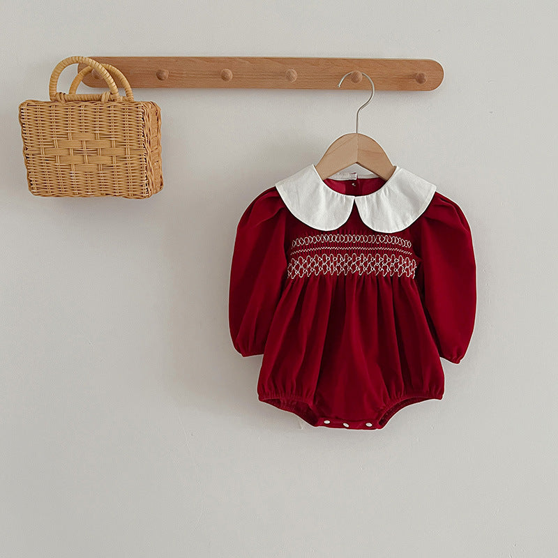 Doll Neck Red Long Sleeve Fashion Onesies & Dress