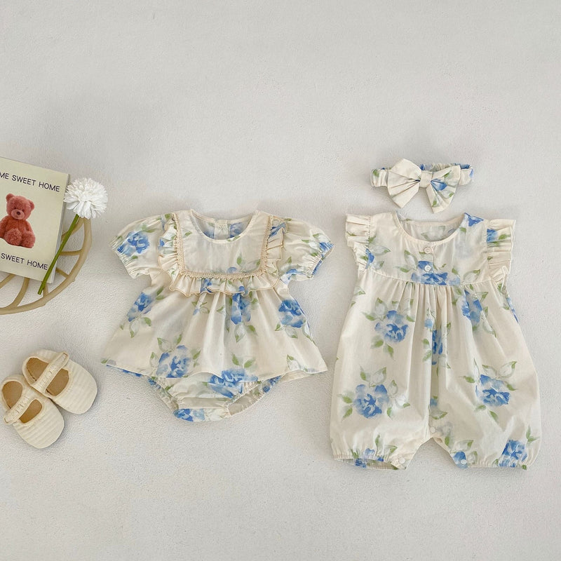 Baby Girl Flower Graphic Short Sleeve Summer Romper & Sets