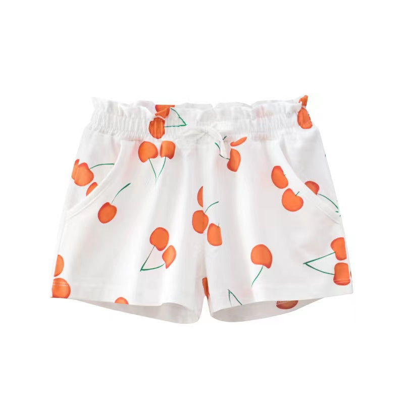 Baby Girl Print Pattern Bow Decoration Short Pants In Summer Outfit Wearing