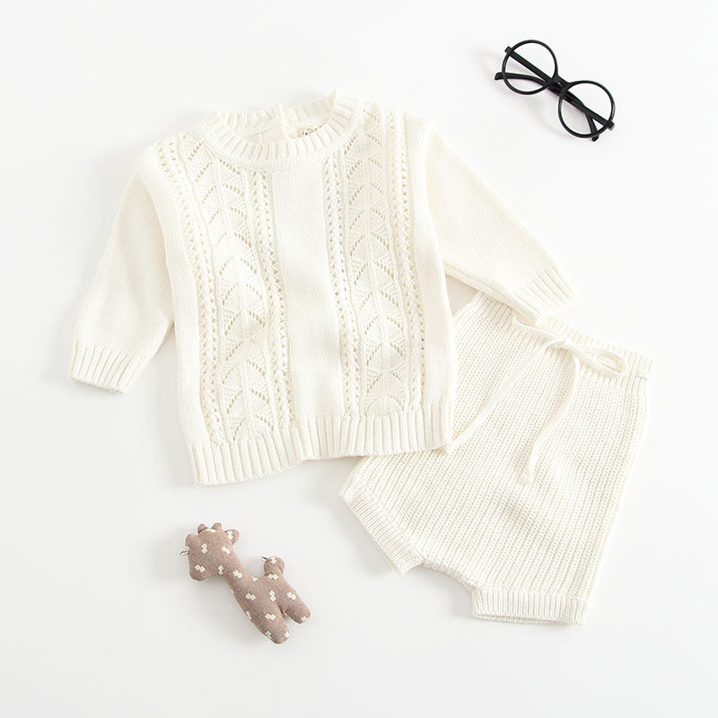 Baby Solid Color Hollow Carved Design Knitwear Sets